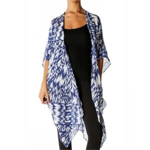 Michael Stars 100% Viscone Blue and White shawl coverup Patterned Kimono wrap